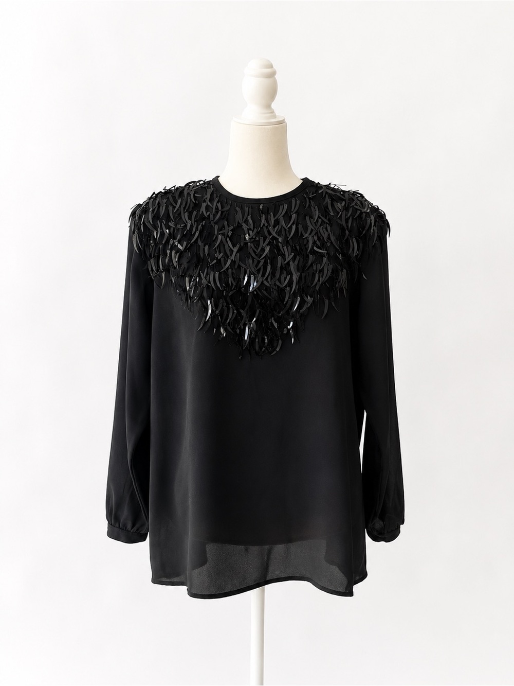 Vintage Harbour Vue Black Sequin Blouse with Shoulder Pads